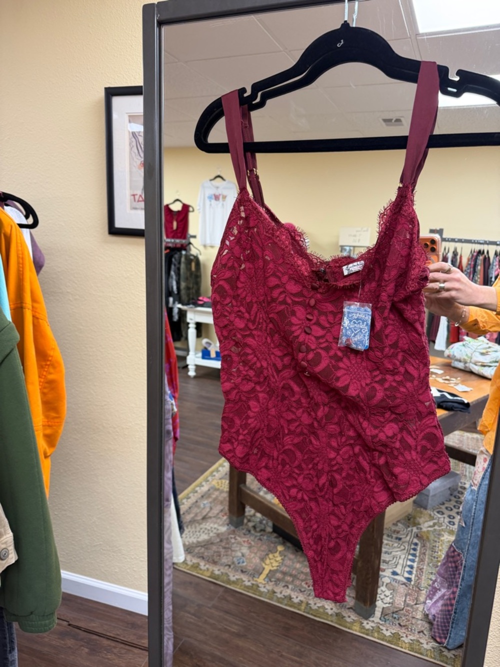 Free People Burgundy Lace Teddy Bodysuit